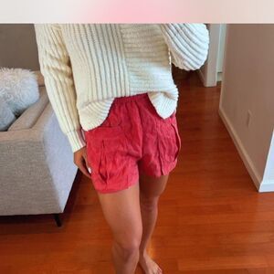Zara Red Suede Pleated Shorts – Size XS